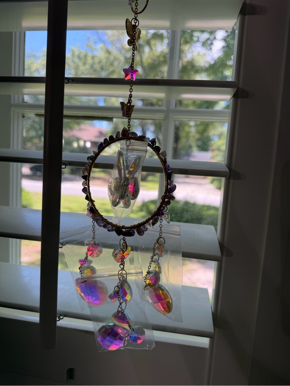 Iridescent Crystal Hanging Suncatcher - Pink/Purple Hues